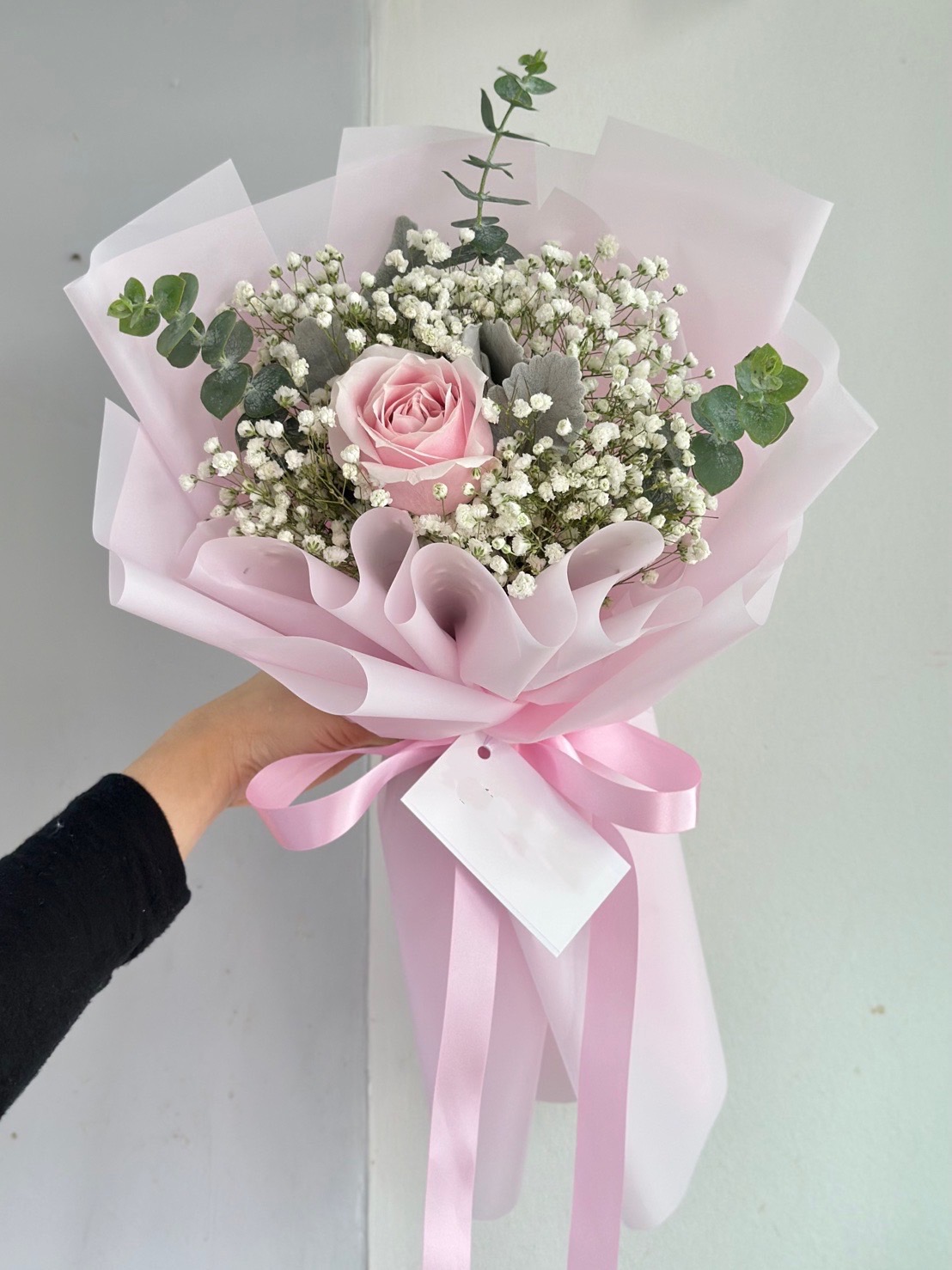 ช่อดอกไม้ - ช่อกุหลาบชมพู 1 ดอก