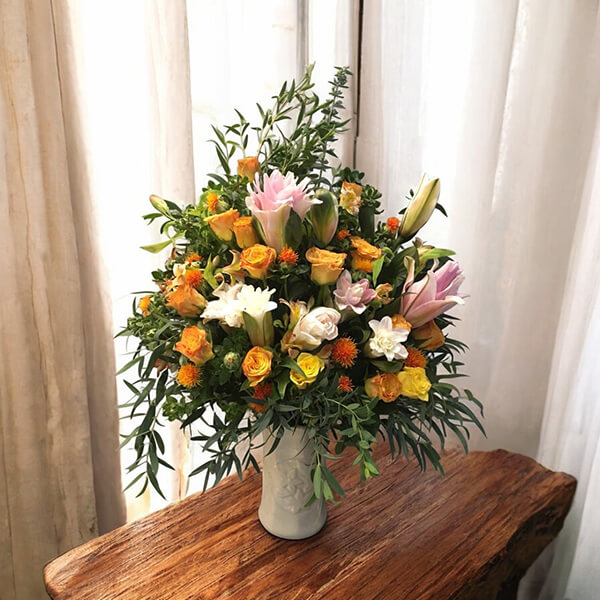 แจกันดอกไม้ “Blushing Sunset” – Pink & Orange Flower Vase
