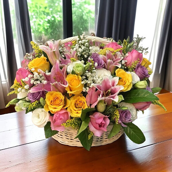 กระเช้าดอกไม้ Vibrant Joy Flower Basket
