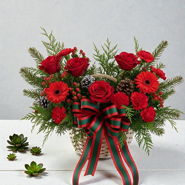 กระเช้าดอกไม้คริสต์มาส "Silent Night Serenty Basket"