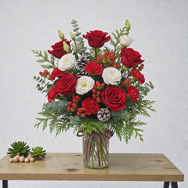 แจกันดอกไม้คริสต์มาส "The  Holiday Hearth Bloom "