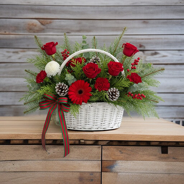 กระเช้าดอกไม้คริสต์มาส "Christmas Charm Basket"