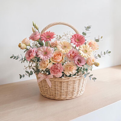 กระเช้าดอกไม้ Pink & Peach Pastel Luxury Flower Basket