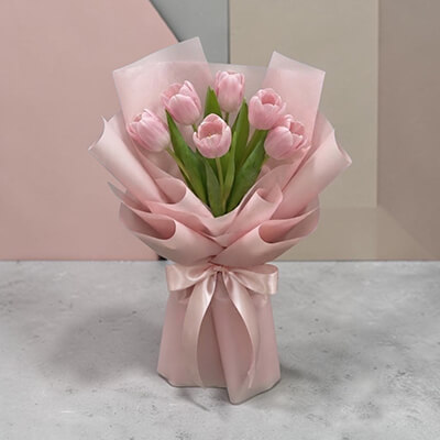 Soft Pink Tulip Bouquet ช่อดอกทิวลิปสีชมพูพาสเทล มินิมอลสไตล์เกาหลี