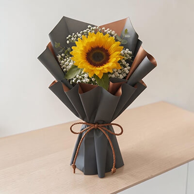 Modern Grey & Gold Sunflower Bouquet ช่อดอกทานตะวันโมเดิร์นคลาสสิก 1 ดอกใหญ่ หรูหรามีระดับ Midnight Sun