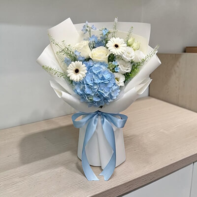 Modern Serenity Mother’s Day Hydrangea, Gerbera & Rose Premium Bouquet
