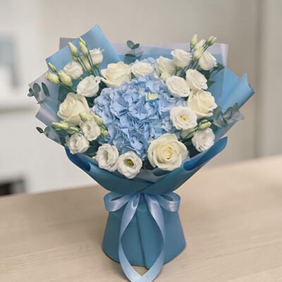 Sapphire Breeze Mother’s Day Hydrangea & Luxury Lisianthus Bouquet